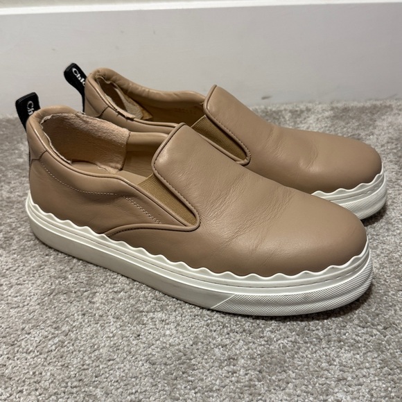 Chloe Lauren Scallop Detail Leather Sneakers Size 38 / US 7.5 - Picture 2 of 9